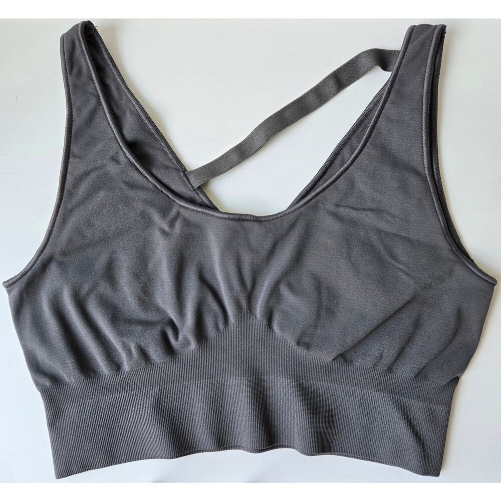 Cuyana NEW Stretch Cropped Top Charcoal Gray Sports Bra Womens Size Large XL - Picture 2 of 9